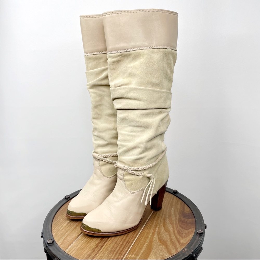 Vintage Zodiac Cream Heeled Slouch Boots 80s Size 6.5
